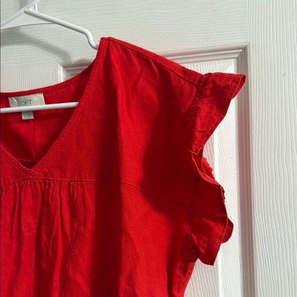 LOFT Red Flutter Sleeve Ruffled Blouse - Picture 3 of 6